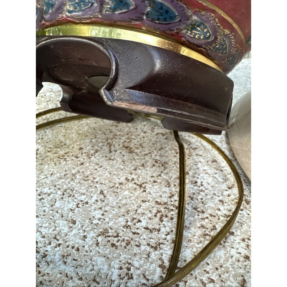 Vintage Cranberry Red Floral Enamel Glass Table Lamp – 26